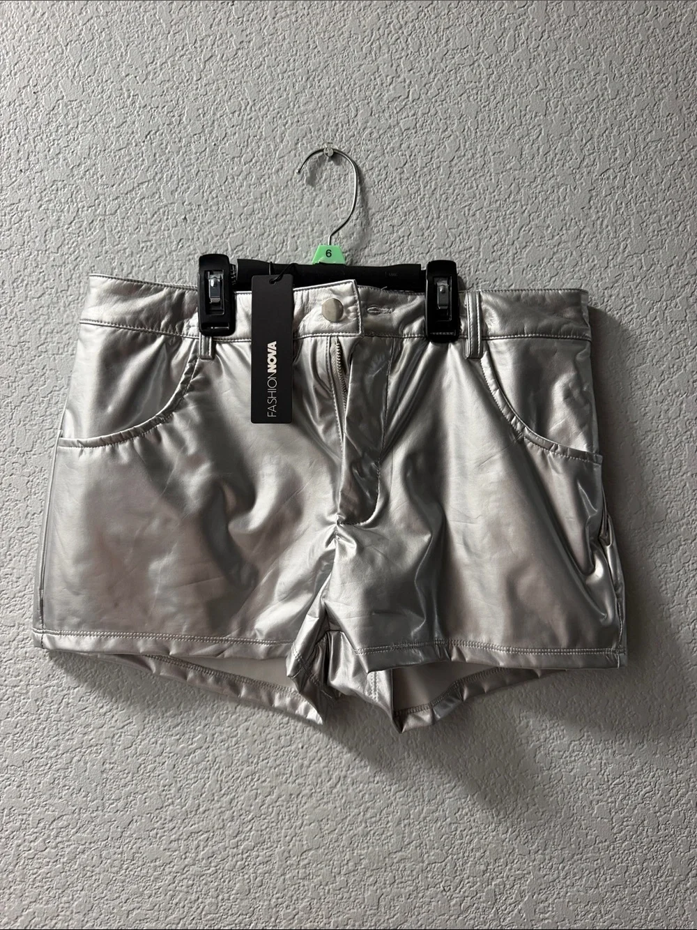 Fashion Nova Silver Metallic Jean-Style Shorts